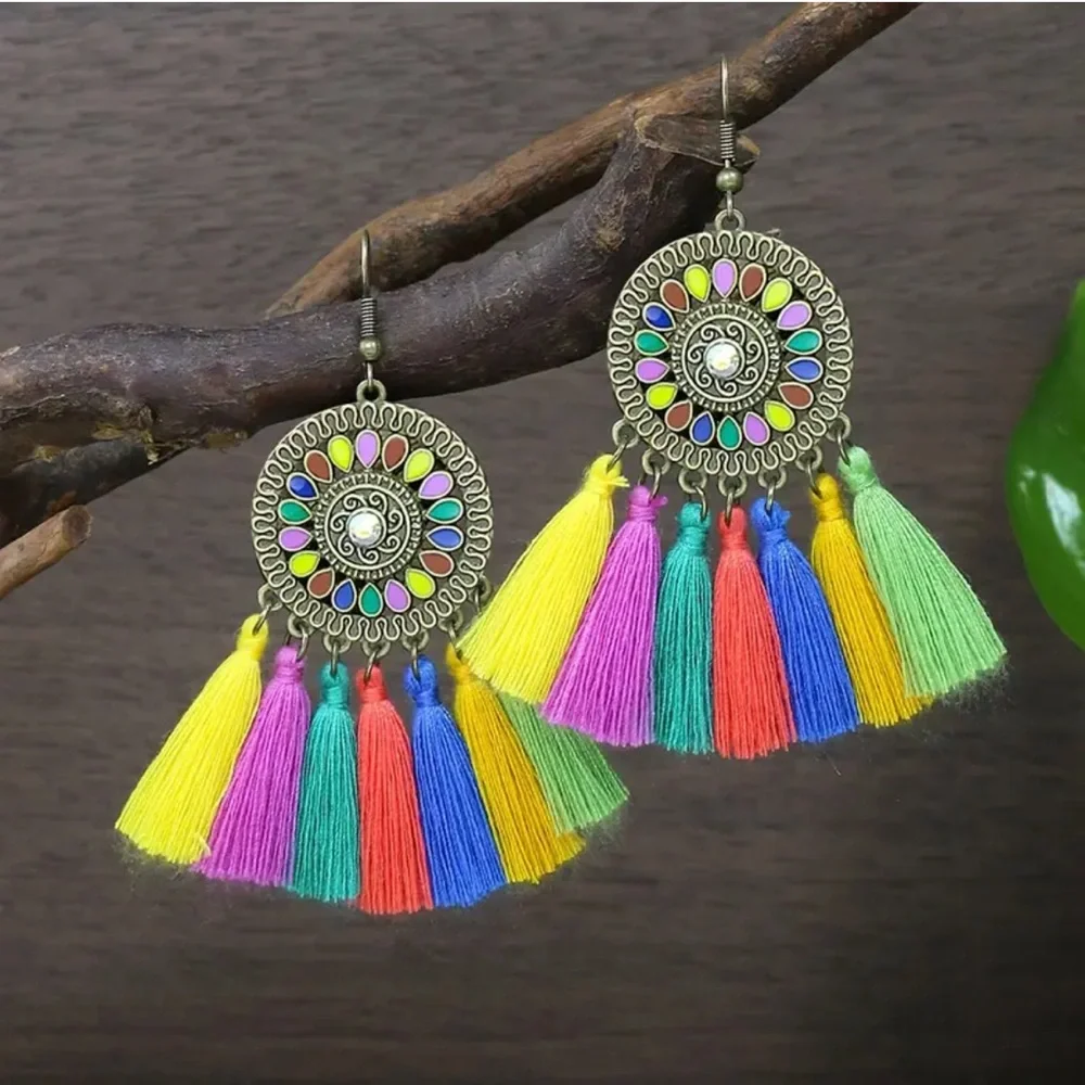 932 ❤️ 3 Pc Bohemian Ethnic Tassel Necklace Earring Jewelry Boho Set - Picture 6 of 8